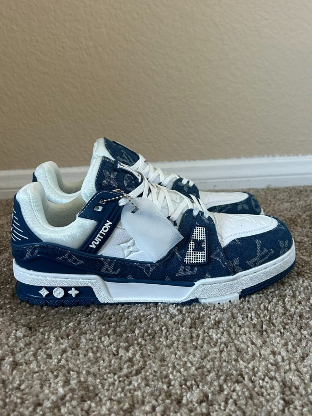 Louis Vuitton LV Trainer Sneakers Blue Denim Size 11 EU 44